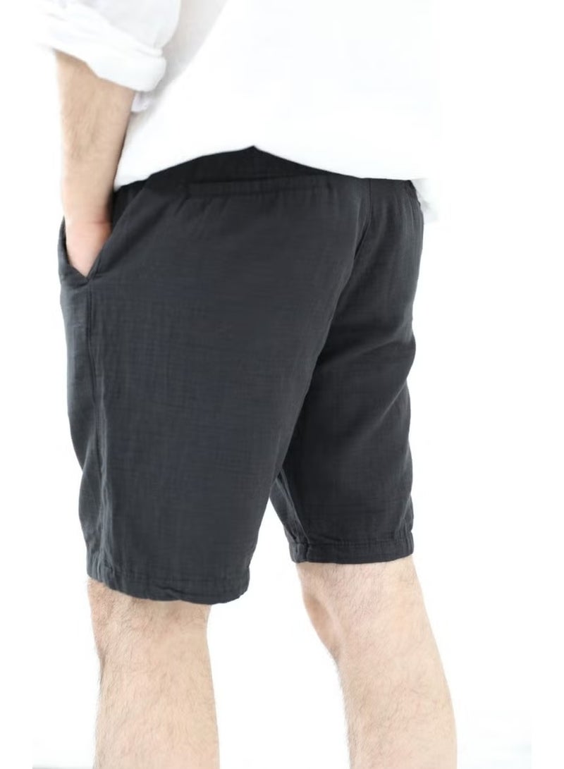 Cool Tarz Cool Style Men's Black Musli Laced Linen Shorts - Image 2
